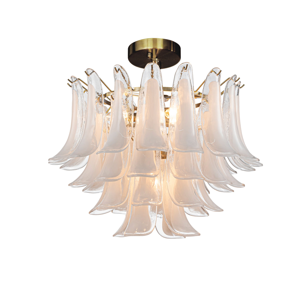 24'' Wide Vintage Mid-Century Modern Flush Mount 4-Light 4-Tier White Art Glass Ceiling Light With Antique Bronze Finish For Entryway, Dining Room