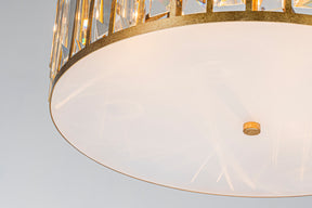 Mid-Century Modern Drum Chandelier with Crystals in Matte Gold