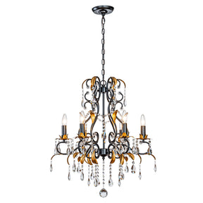 French Style Crystal Chandelier in Matte Black and Antique Gold