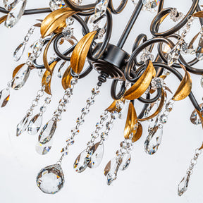 French Style Crystal Chandelier in Matte Black and Antique Gold