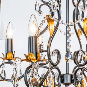 French Style Crystal Chandelier in Matte Black and Antique Gold