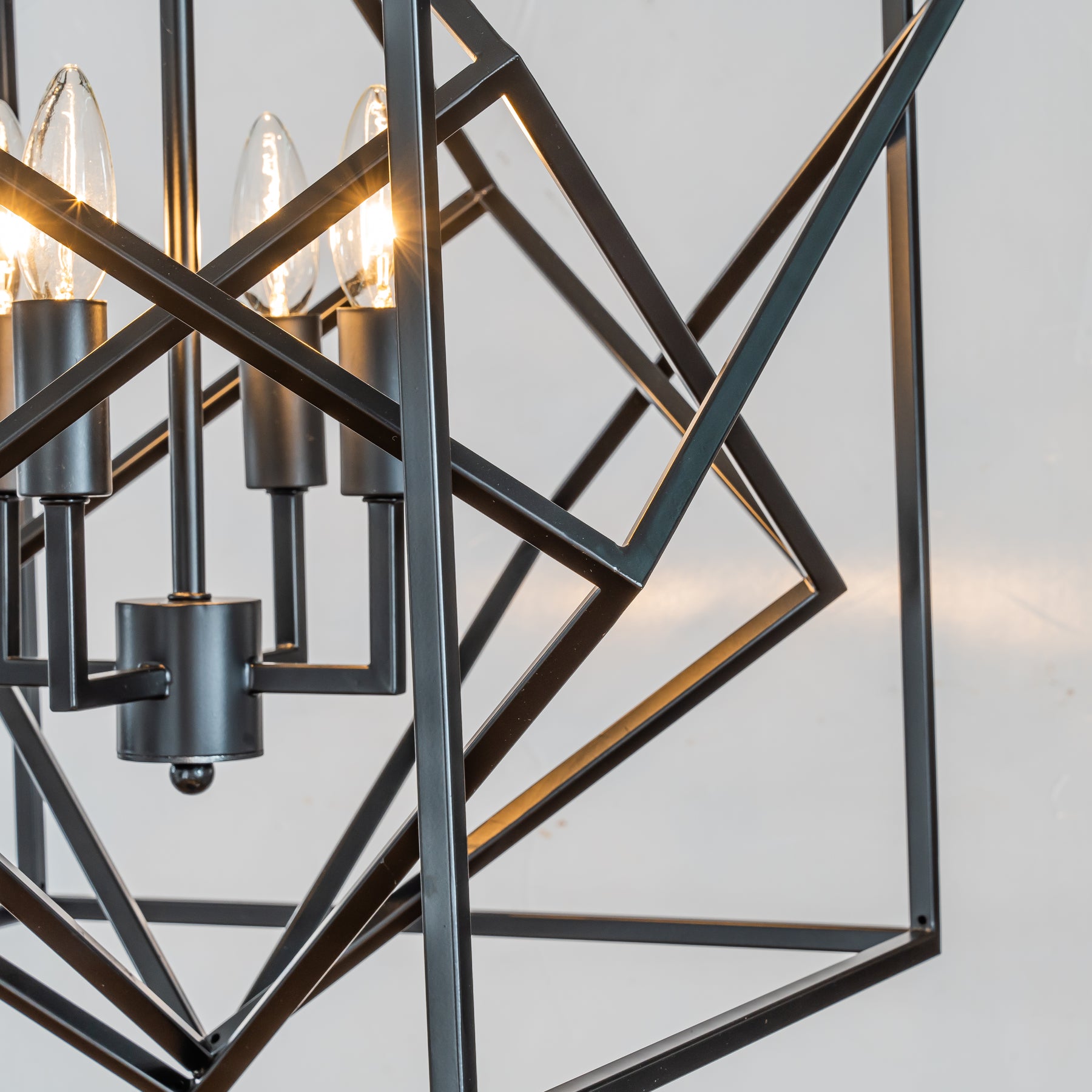 4-Light Modern Geometric Chandelier Metal Caged Ceiling Hanging Pendant in Matte Black