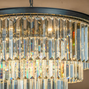 Mid-Century Modern Round Tiered Fringe Crystal Chandelier