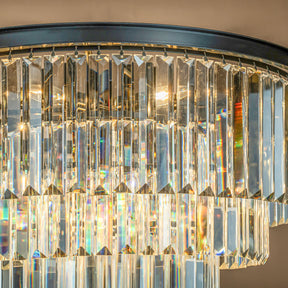 Mid-Century Modern Matte Black Round Crystal Flush Mount