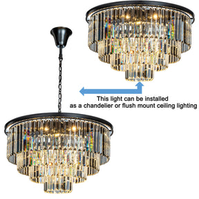 Mid-Century Modern Matte Black Round Crystal Flush Mount