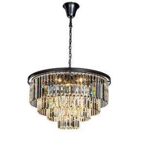 8-Lights Mid-Century Modern Matte Black 4-Tier Round Fringe Crystal Chandelier