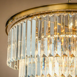 8-Lights Mid-Century Modern Antique Gold 4-Tier Round Fringe Crystal Chandelier