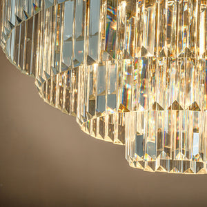 8-Lights Mid-Century Modern Antique Gold 4-Tier Round Fringe Crystal Flush Mount
