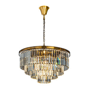 8-Lights Mid-Century Modern Antique Gold 4-Tier Round Fringe Crystal Chandelier