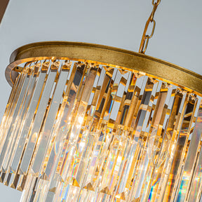 Modern Unique Tiered Crystal Chandelier in Matte Gold for Dining Room