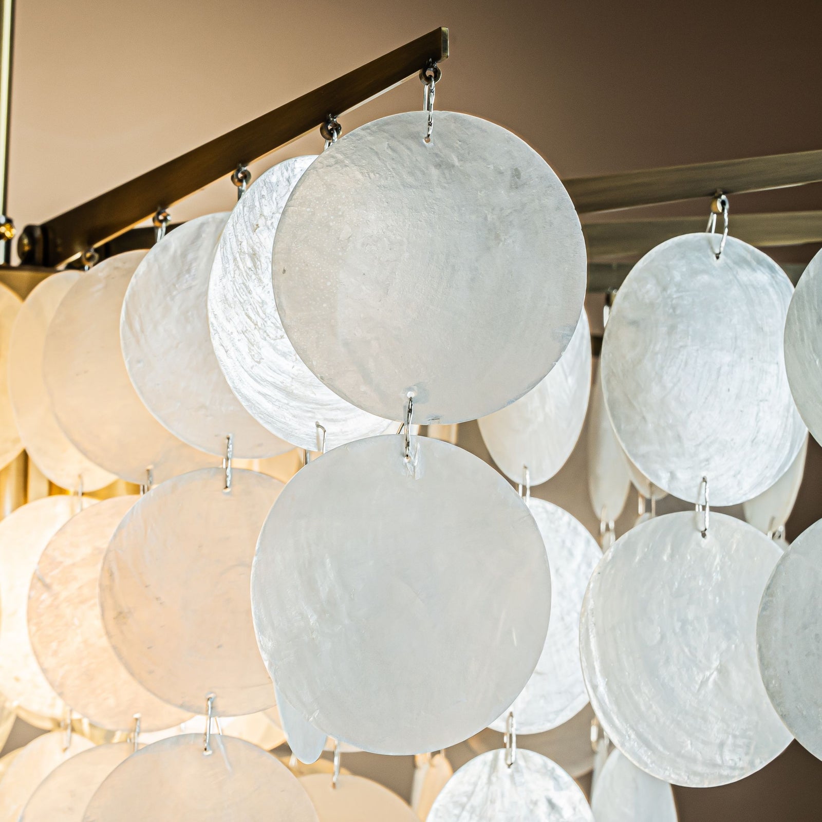 Cone Shape Coastal Capiz Shells Chandelier in Antique Gold