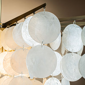 Cone Shape Coastal Capiz Shells Chandelier in Antique Gold