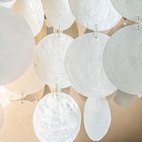 Cone Shape Coastal Capiz Shells Chandelier in Antique Gold