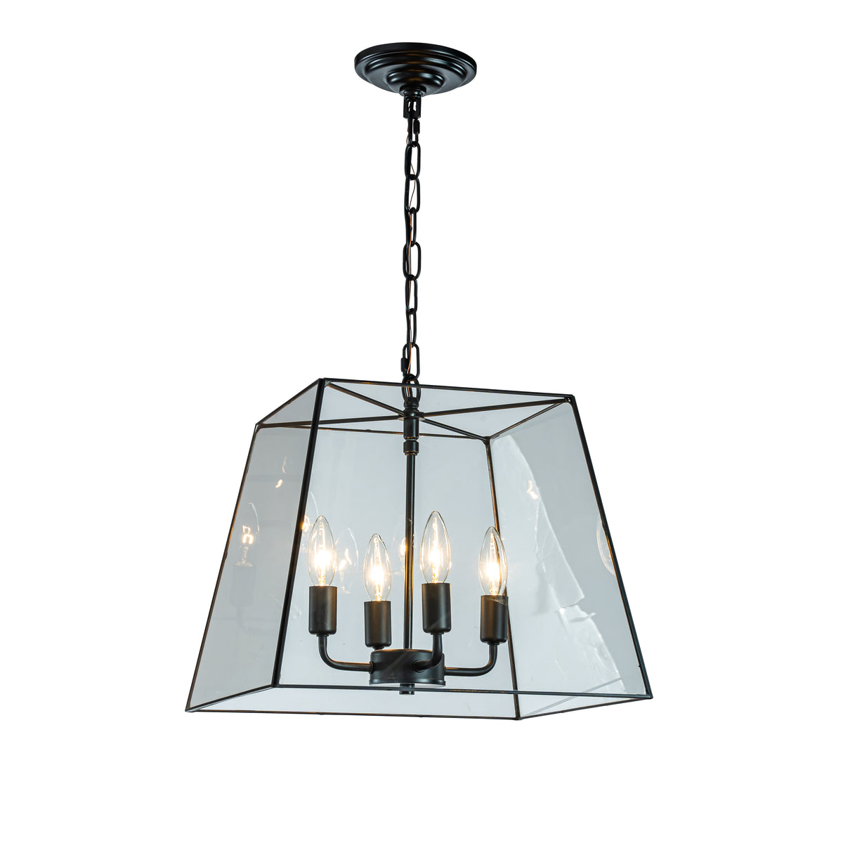 Minimalist Angled Ceiling Lantern Black Chandelier with Clear Glass Shade