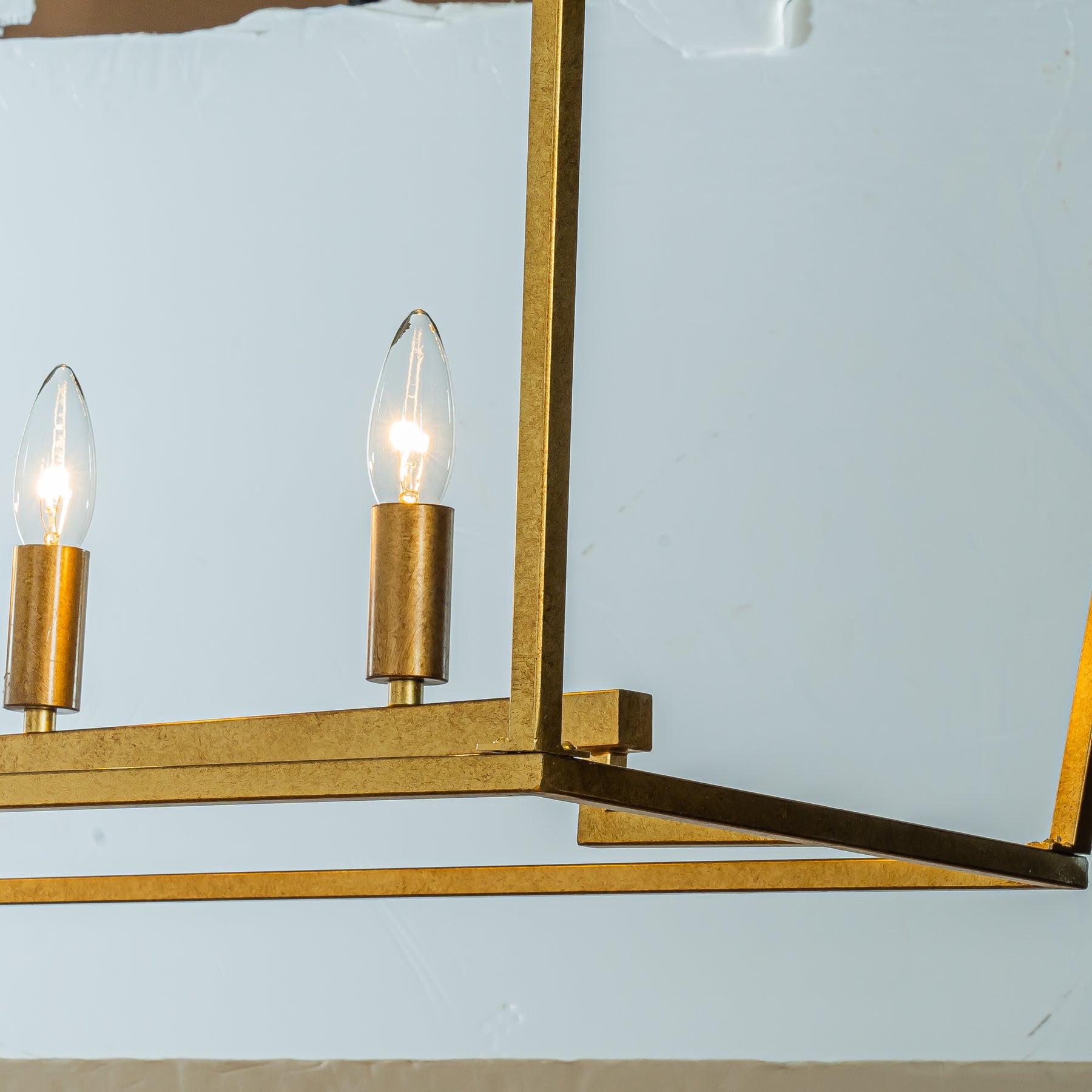 Farmhouse Linear Industrial Candlestick Cage Chandelier in Matte Gold