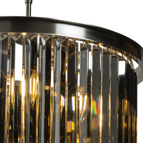 10-Light 20'' Modern Round Fringe Smoke Crystal Flush Mount Ceiling Luxury Polished Nickel Tiered Glass Light Fixtures For Dining Room