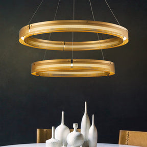 Open Box 2 Light 32'' Wide Round Antique Gold Modern Double Ring LED Chandelier For Living Room