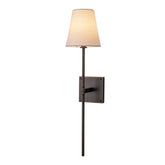 25" Tall Transitional Wall Sconce in Bronze with White Linen Shade Modern Farmhouse Fabric Wall Light Fixture for Bedside Hallway Bathroom