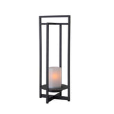 H18" Solar Outdoor Lantern with Flickering LED Candle and Automatic Dusk-to-Dawn Light Black Metal Frame