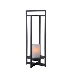 H18" Solar Outdoor Lantern with Flickering LED Candle and Automatic Dusk-to-Dawn Light Black Metal Frame