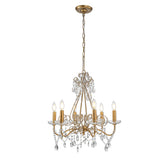 6-Lights Antique Gold Classic Candlestick Chandelier 22'' Mid-century French Style Pendant Light with Crystal Teardrop Beads