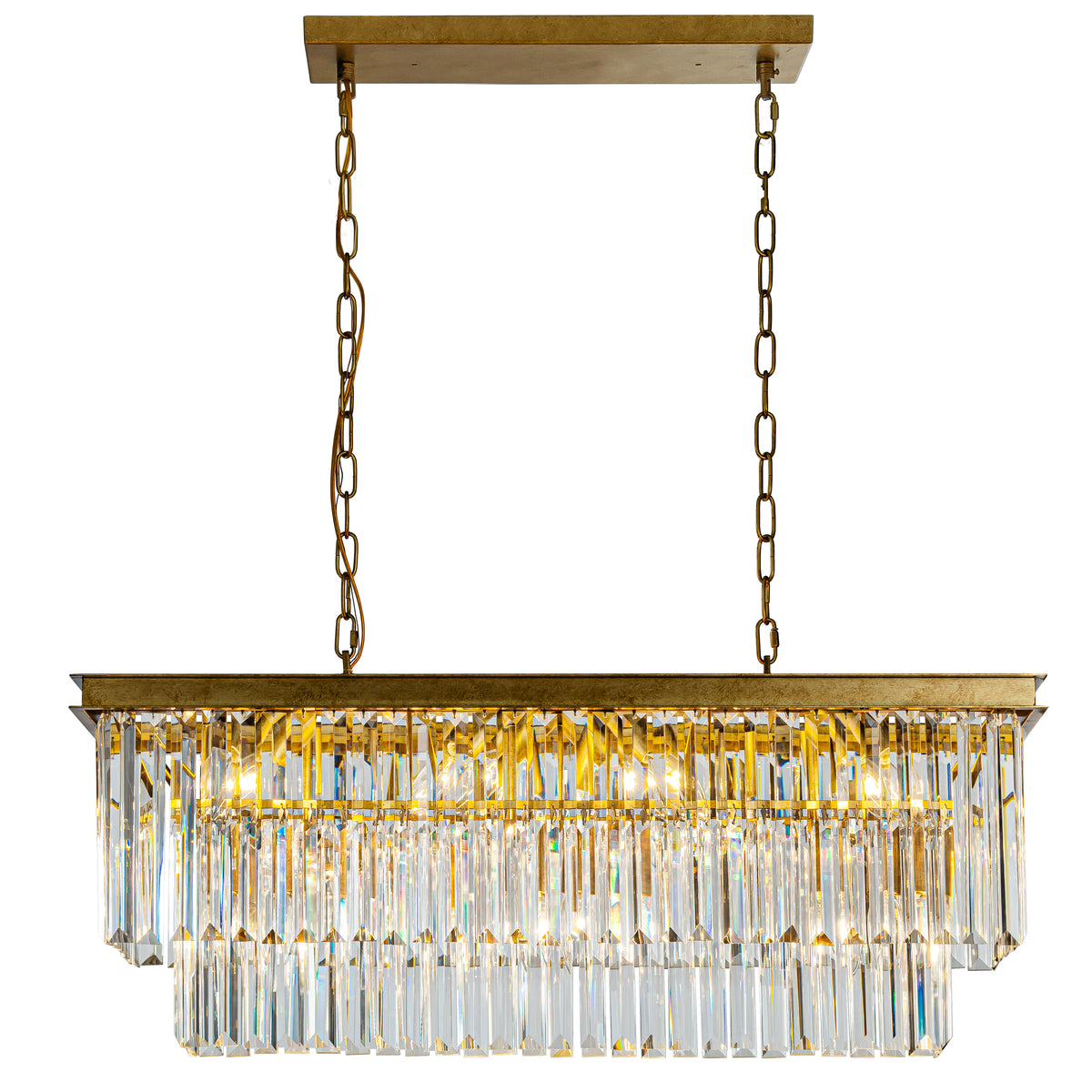 Modern Luxury Rectangle Fringe Crystal Chandelier in Antique Gold