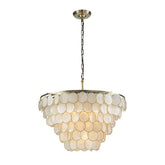 6-Light 24'' Wide Modern Coastal Aged Bronze Natural Capiz Shell Tiered Chandelier Vintage Glam Pendant For Living Room Dining Room
