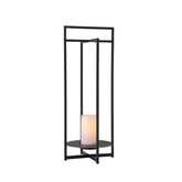 H24" Solar-Powered Outdoor Lantern with Flickering LED Candle Automatic Dusk-to-Dawn Light Weather-Resistant Black Metal Frame