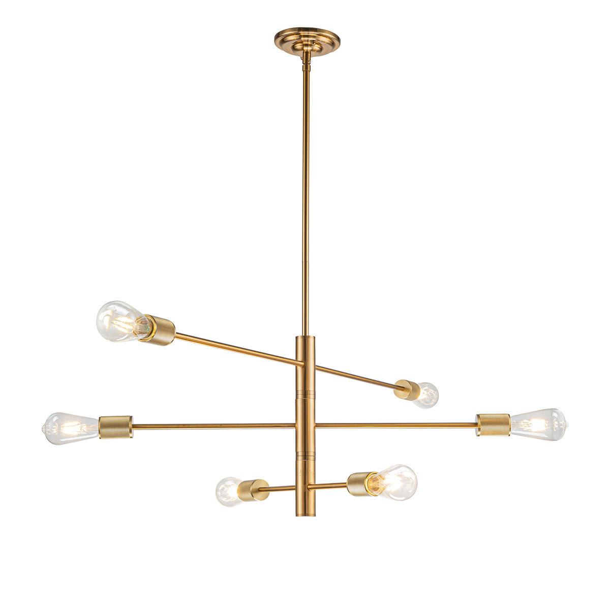 Mid-Century Modern Sputnik Chandelier in Brass Industrial Linear Pendant Light