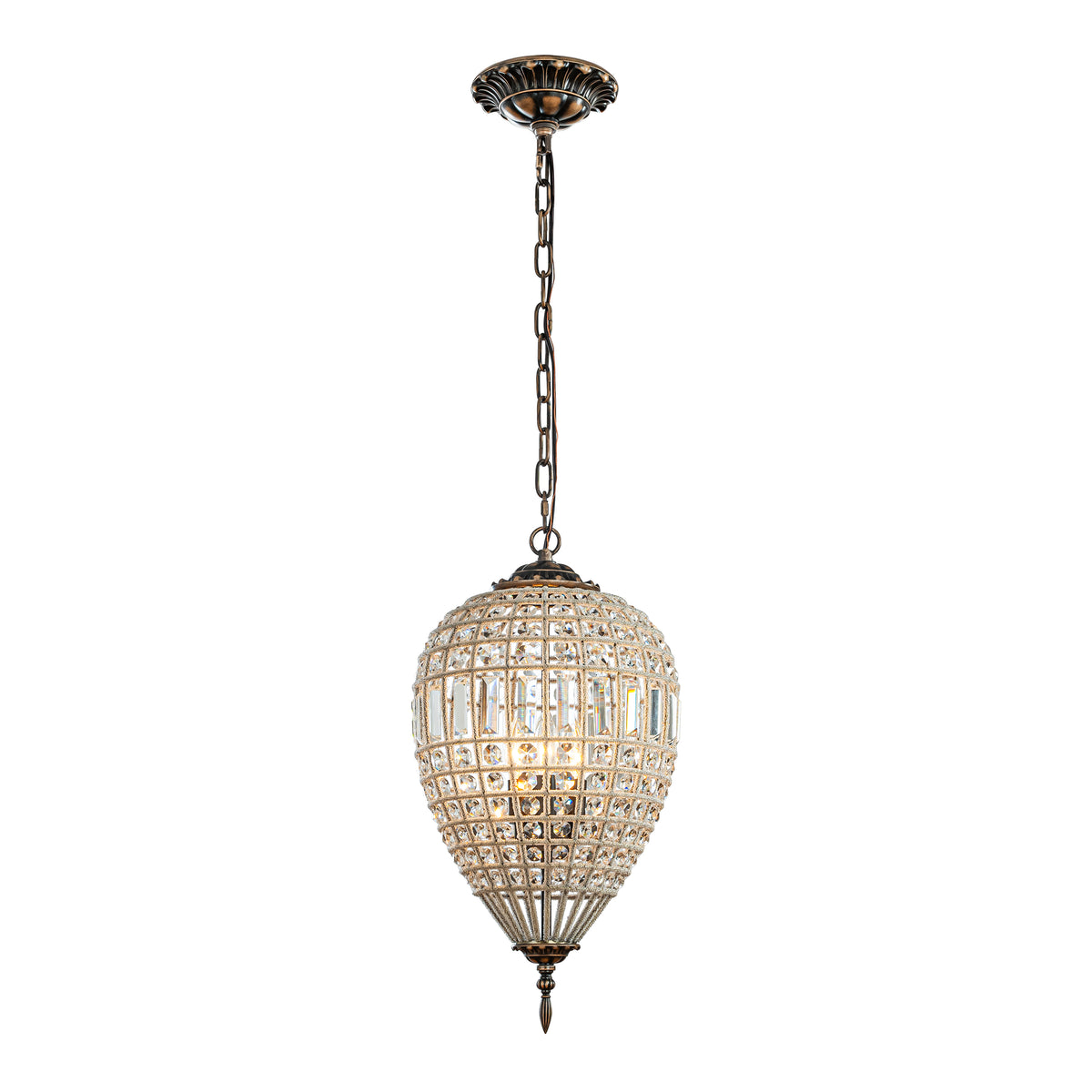 1-Light French Empire Handcrafted Crystal Chandelier Antique Bronze Finish Dimmable Vintage Pendant Light for Dining Room Foyer Bedroom