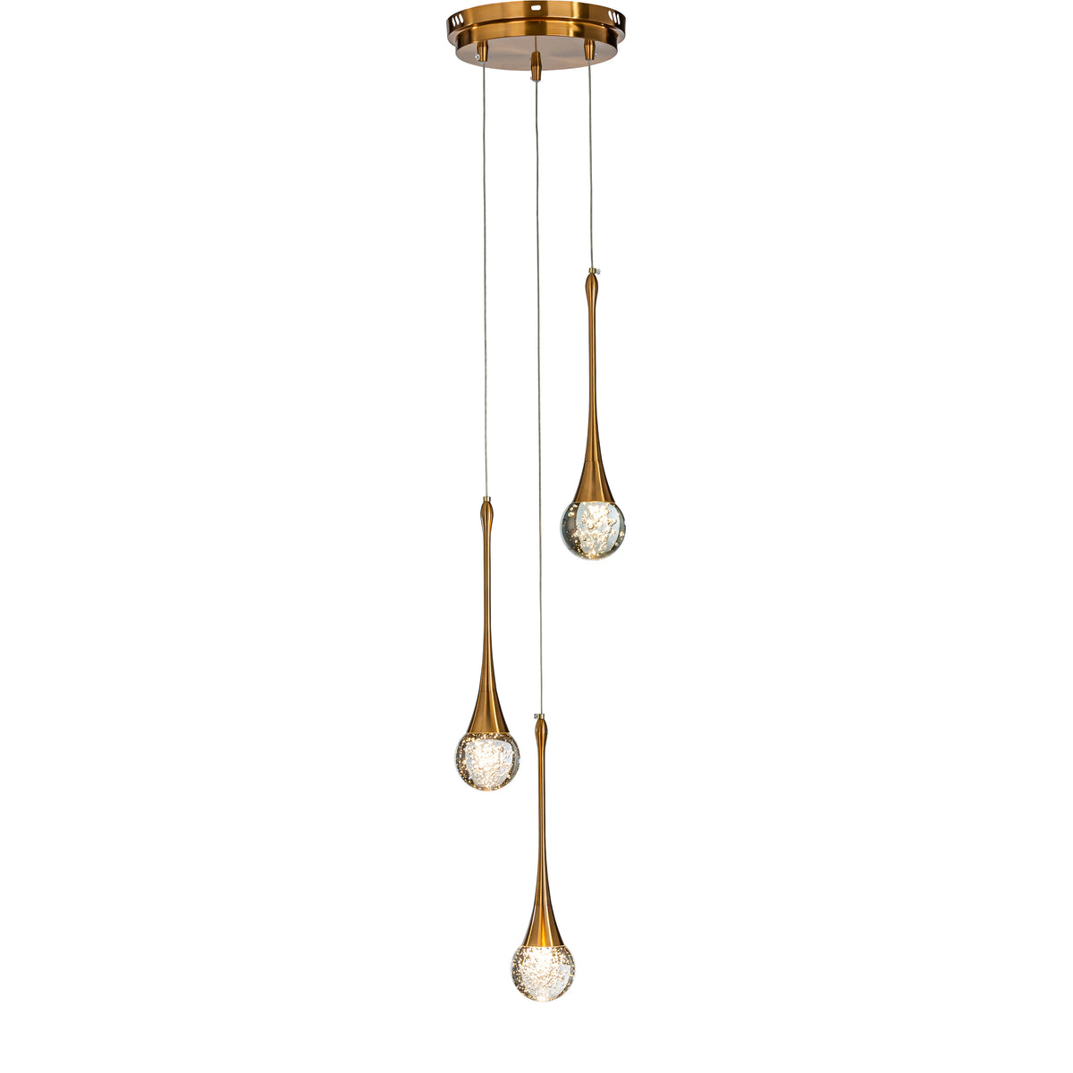Modern Glass Cluster Integrated LED Pendant In Antique Gold Round Ceiling Lamp