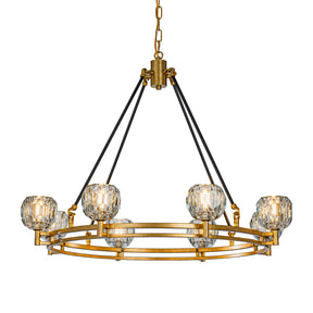 Modern/Contemporary 8-Light Antique Gold Facet-cut Crystal Chandelier Vintage Dining Room Pendant Light Fixtures