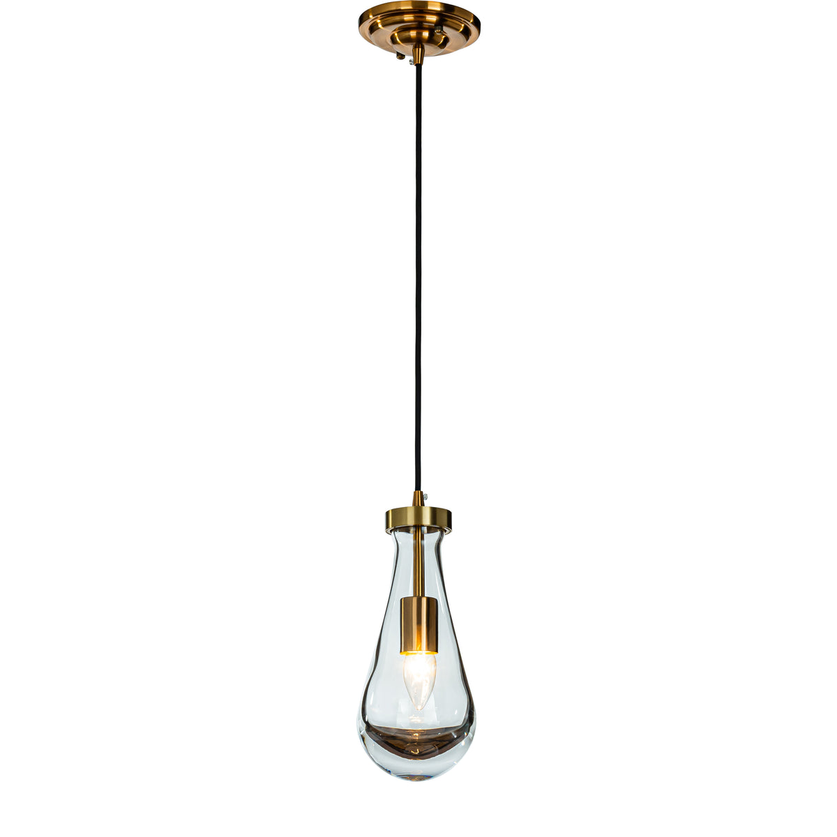 OPEN BOX-Rustic Mini Farmhouse Hand-Blown Clear Solid Glass Pendant Light  in Antique Brass