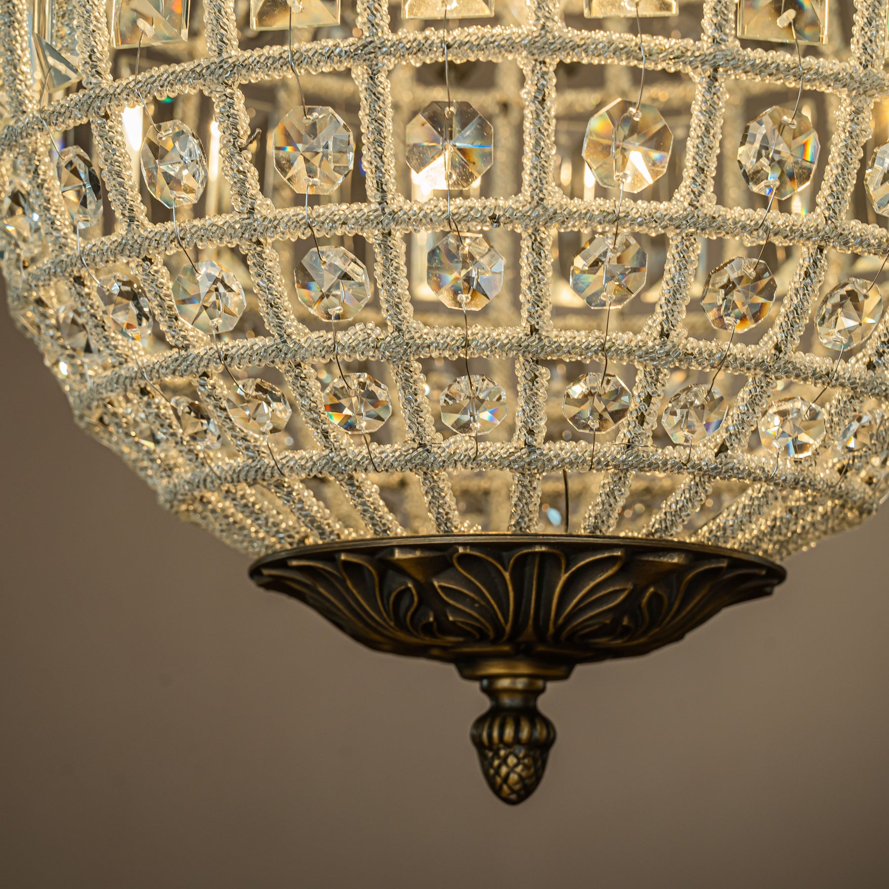 Vintage Antique Gold Crystal Globe Chandelier