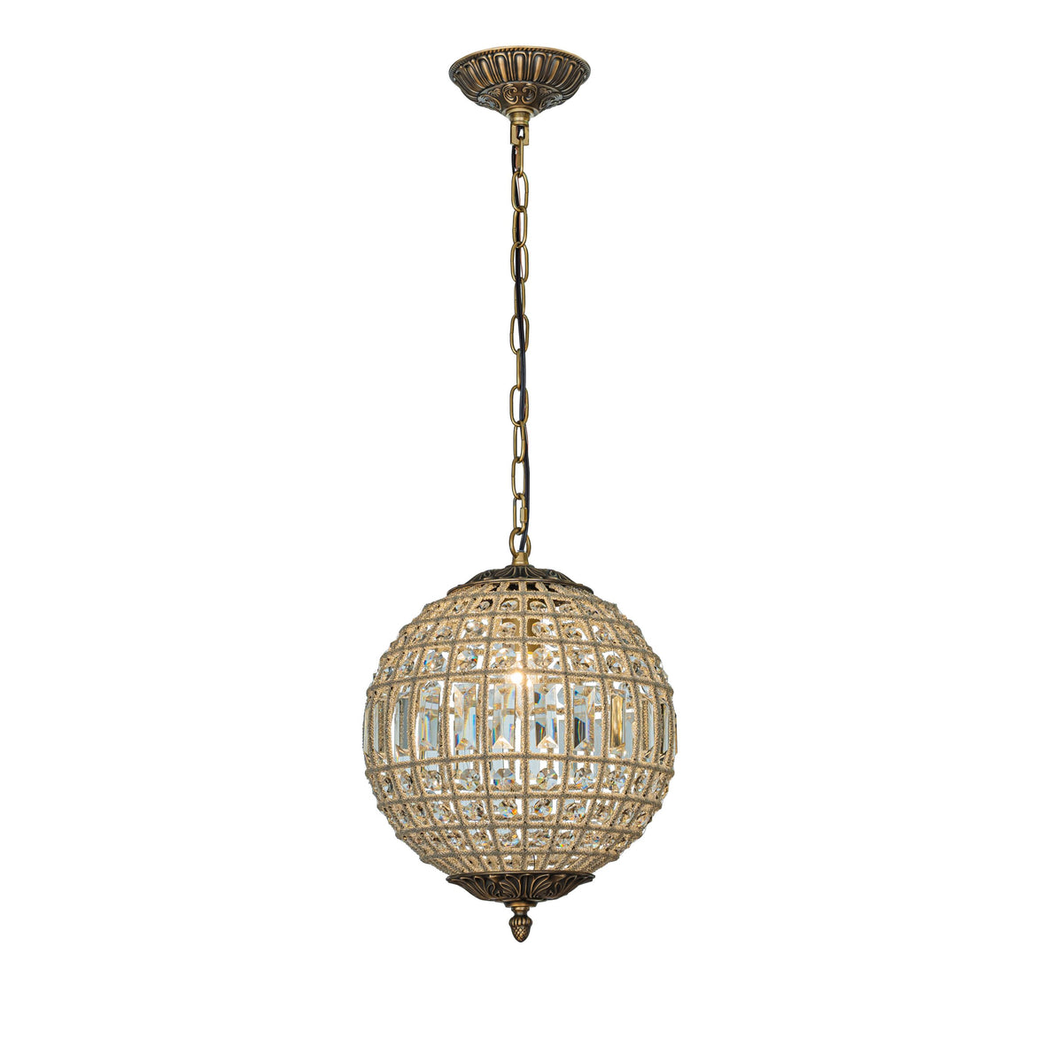 Open BOX-Vintage Antique Gold Crystal Globe Chandelier