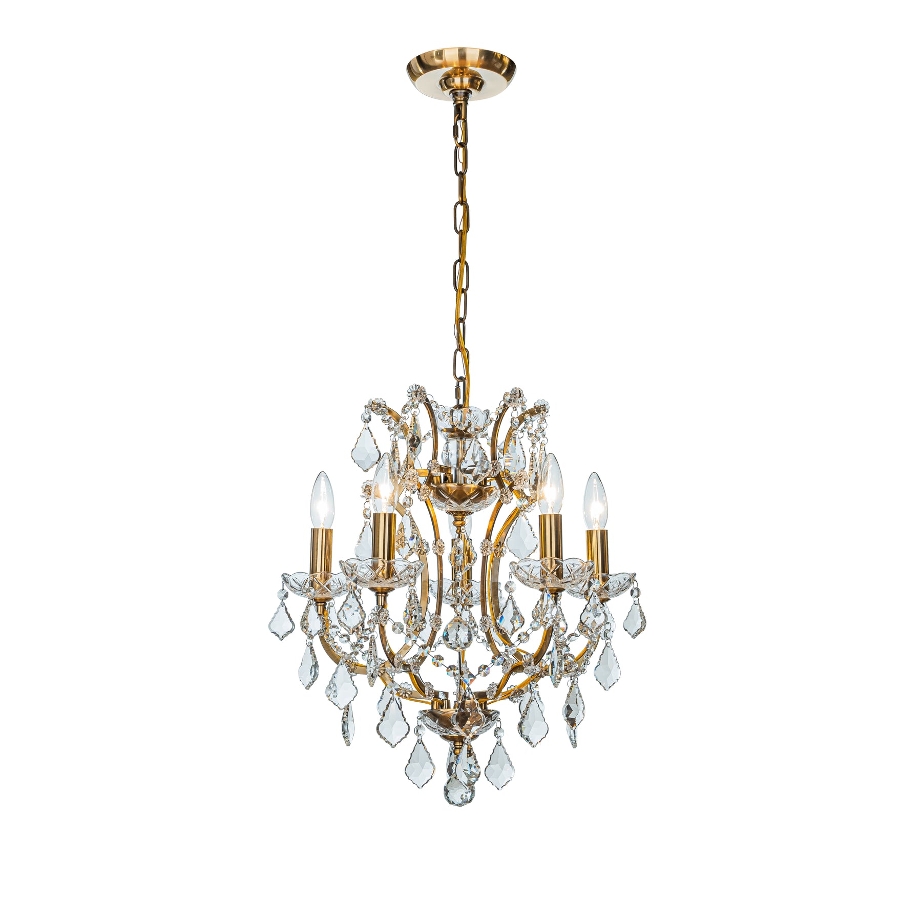 OpenBox 18'' 5-Light Classic/Traditional Lighting Fixture Antique Gold Ornate Crystal Chandelier