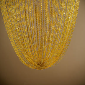Contemporary Antique Gold Fringe LED Chandelier With Metal Chain Accents