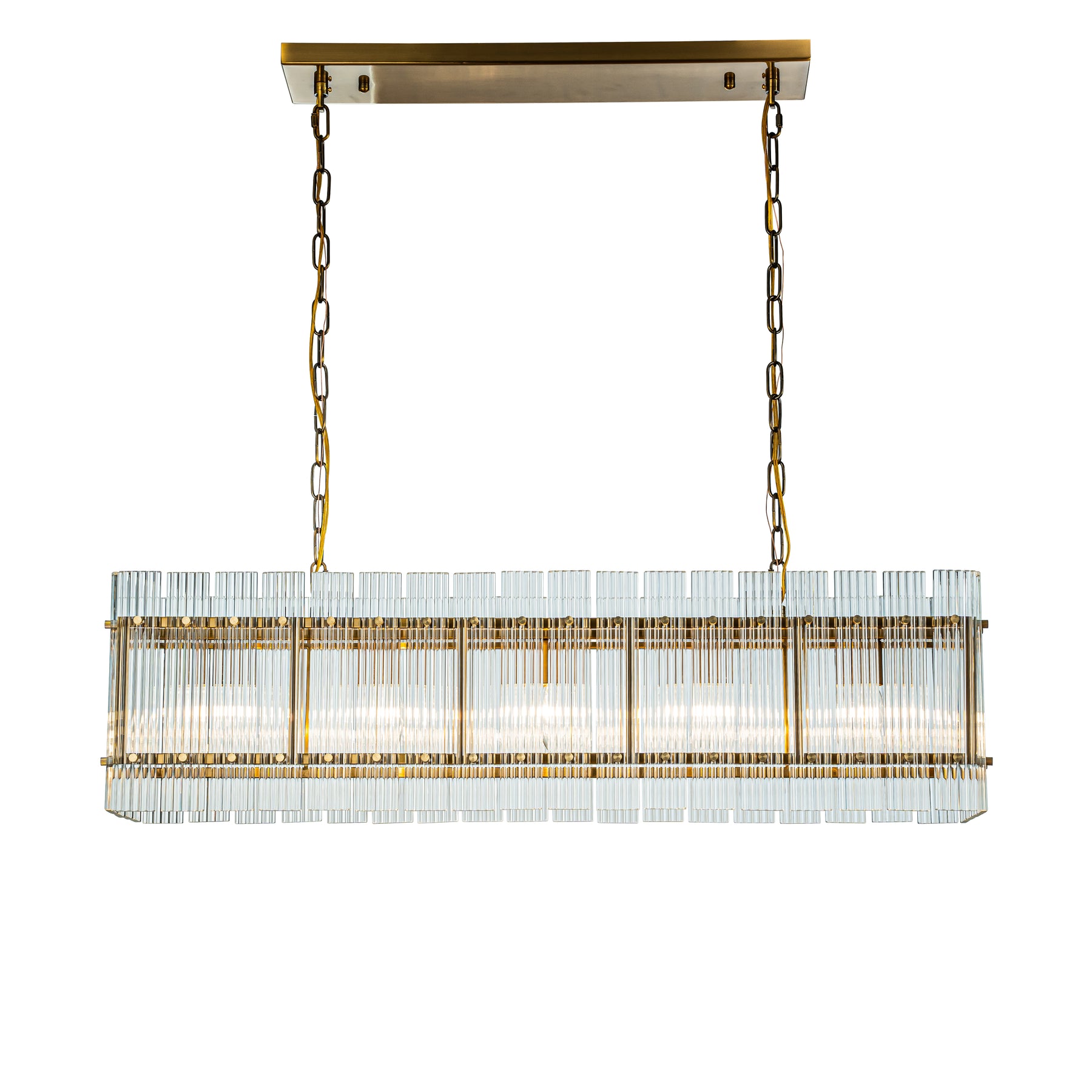 OpenBox 38'' 5-Light Modern Antique Gold Rectangular Dining Chandelier With Fluted Glass Panel Shade