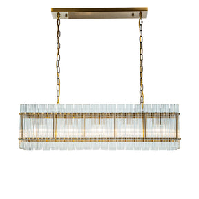 OpenBox 38'' 5-Light Modern Antique Gold Rectangular Dining Chandelier With Fluted Glass Panel Shade