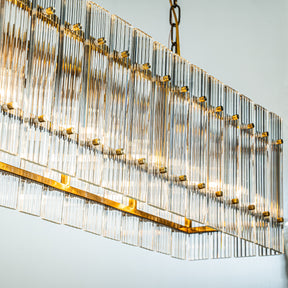 Modern Rectangular Chandelier With Fluted Glass Panel Shade