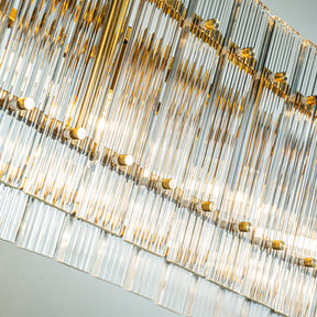 Modern Rectangular Chandelier With Fluted Glass Panel Shade