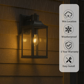 1 Light H16 in. Farmhouse Outdoor Wall Lantern wiht Motion Sensor in Matte Black Modern Exterior Wall Sconce with Clear Glass for Porch Courtyard
