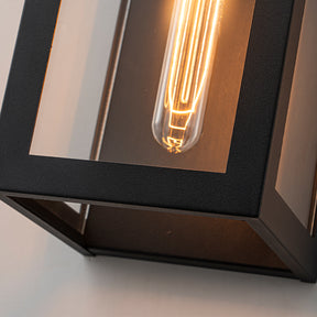 H16" 1-Light Unique/Statement Dusk to Dawn Outdoor Wall Light with Clear Glass Farmhouse Black Exterior Wall Sconce with Open Bottom Waterproof Porch Light Fixture for Garage