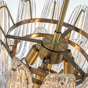 18'' Wide Mid-Century Modern Chandelier 4-Light 3-Tier Clear Art Glass Pendant Light In Antique Bronze Finish For Dining Room Foyer Bedroom