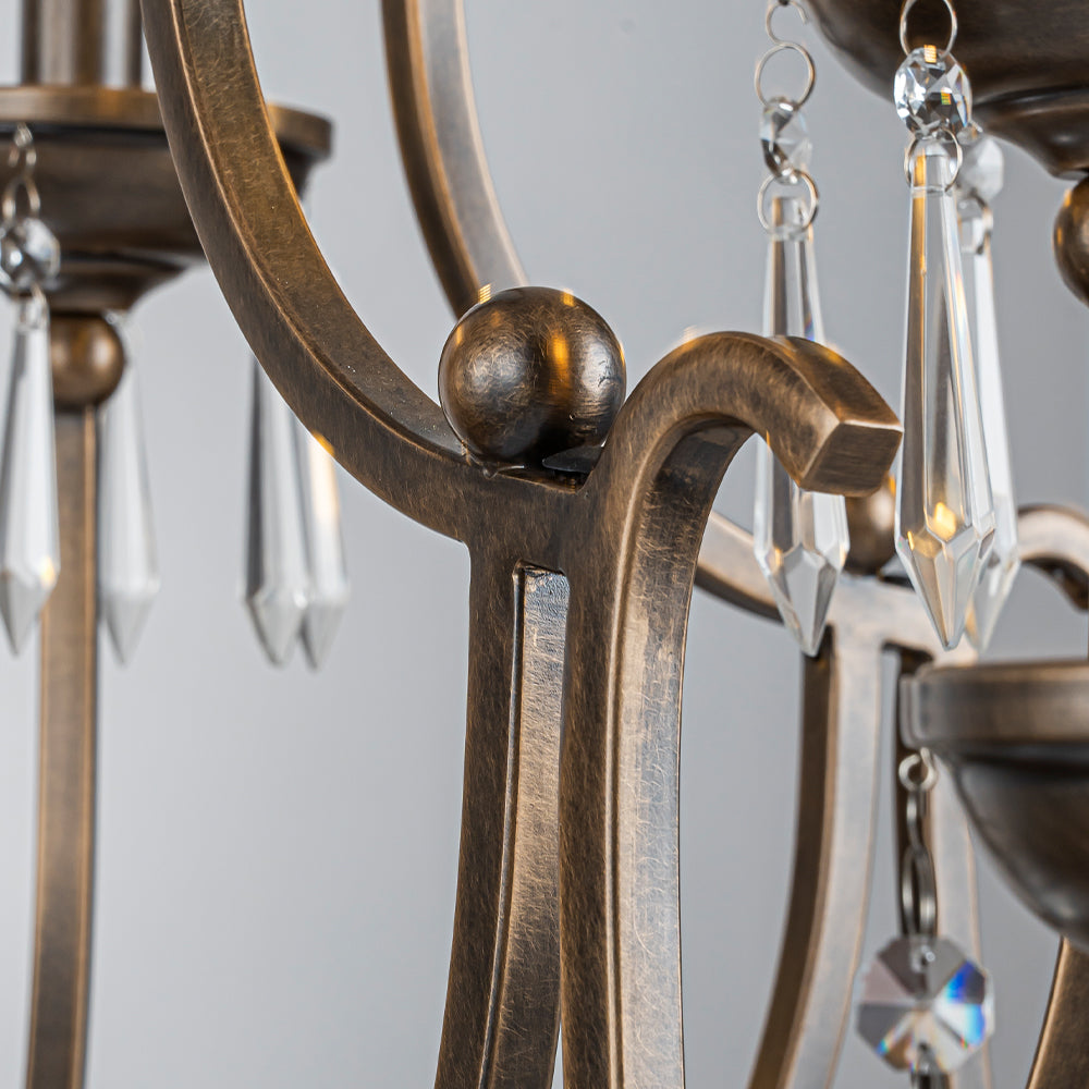 35'' 8-Light Antique Bronze Dimmable Traditional Metal Chandelier with Crystal Accents and Adjustable Hanging Height for Dining Room Foyer or Living Room