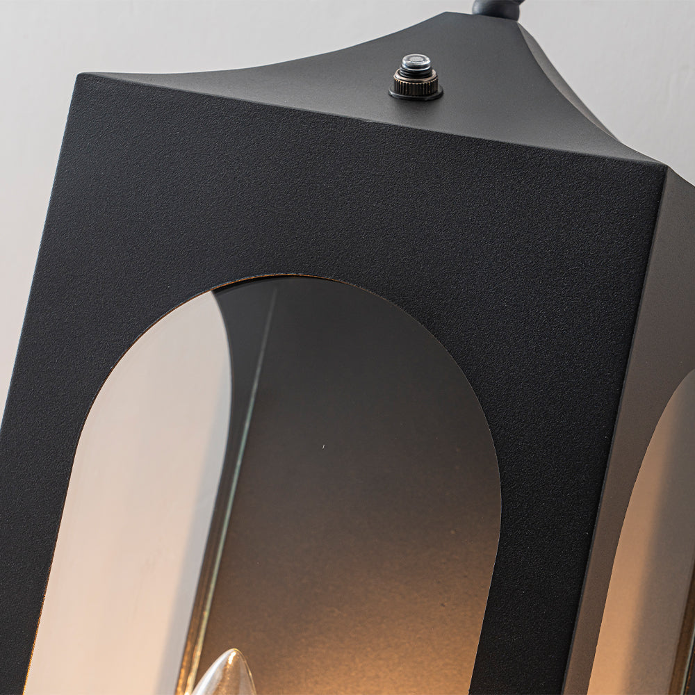 H20" 2-Lights Large Dusk to Dawn Outdoor Wall Lantern Unique/Statement Black Exterior Wall Sconce with Dual Candle Lights and Roof Top Design for Entryway Garage