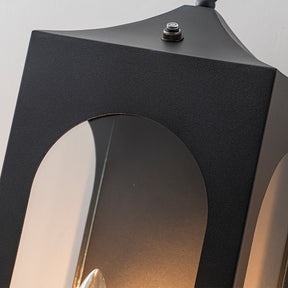 H20" 2-Lights Large Dusk to Dawn Outdoor Wall Lantern Unique/Statement Black Exterior Wall Sconce with Dual Candle Lights and Roof Top Design for Entryway Garage