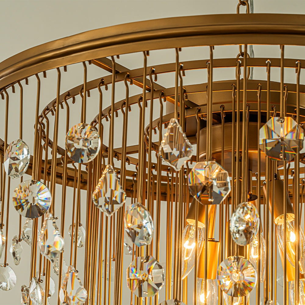 7-Light Modern Crystal Flush Mount Ceiling Light 28” Painted Brass Luxury Glam Flush Lighting for Bedroom Entryway Low Ceiling