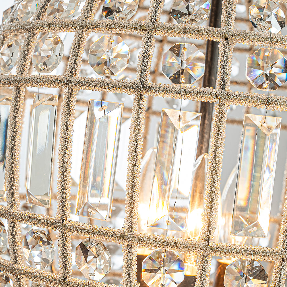 1-Light French Empire Handcrafted Crystal Chandelier Antique Bronze Finish Dimmable Vintage Pendant Light for Dining Room Foyer Bedroom