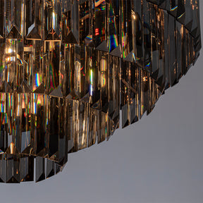 10-Lights 32'' Modern Matte Black 4-Tier Round Fringe Flush Mount Glam Ceiling Light with Smoke Crystal Accent For Dining Room of Foyer